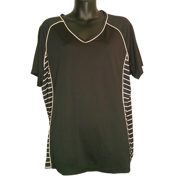 Liz Claiborne Woman Stretch 1X Black Short Sleeve V-neck Athletic Shirt NEW - Picture 1 of 10
